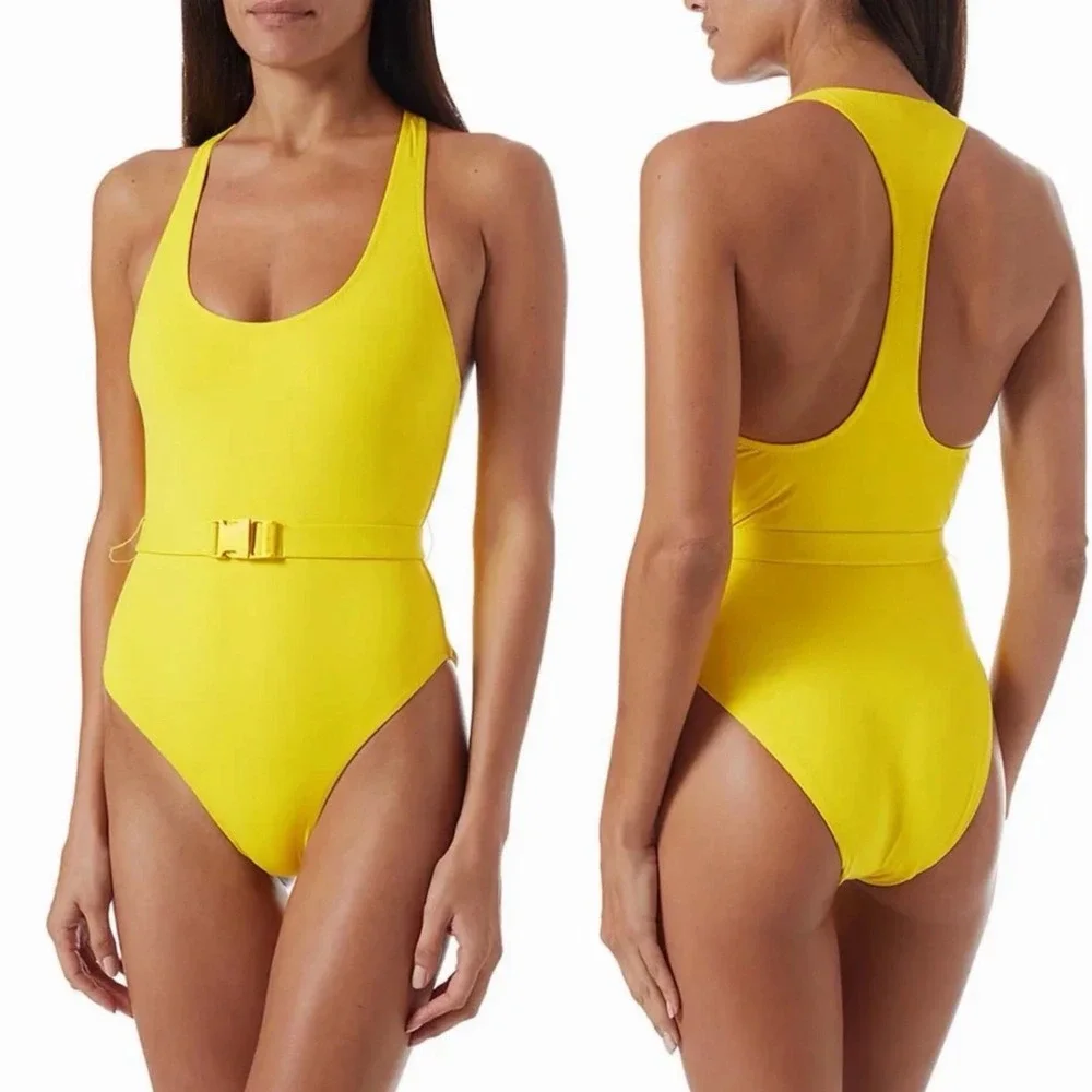 Melissa Odabash Size 40 /‎ US 4 Yellow Nevis Belted One Piece Racerback Swimsuit